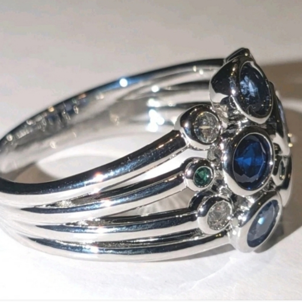 High Quality White Gold Silver Plated Cocktail Multi Gemstone Ring  Size 9 - Picture 16 of 16